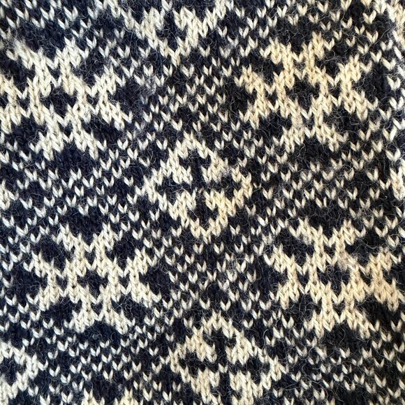 VINTAGE 80s Nordic Wool Cardigan Sweater Navy Blue L/XL - Picture 10 of 11